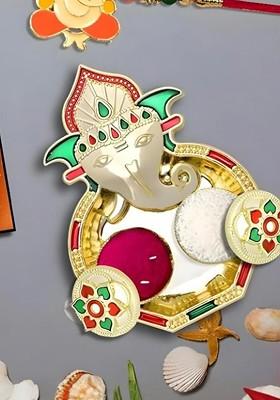 Rakhi For Brother Set With Dish Silver Coin And Greeting Card Rakhi Combo For Brother