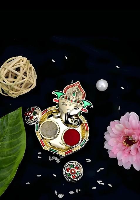 Rakhi For Brother Set With Dish Silver Coin And Greeting Card Rakhi Combo For Brother