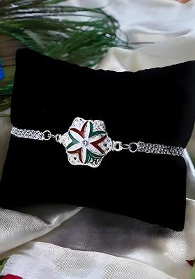 Rakhi Combo For Brother With Dish Pooja Coin Roli Chawal And Greeting Card