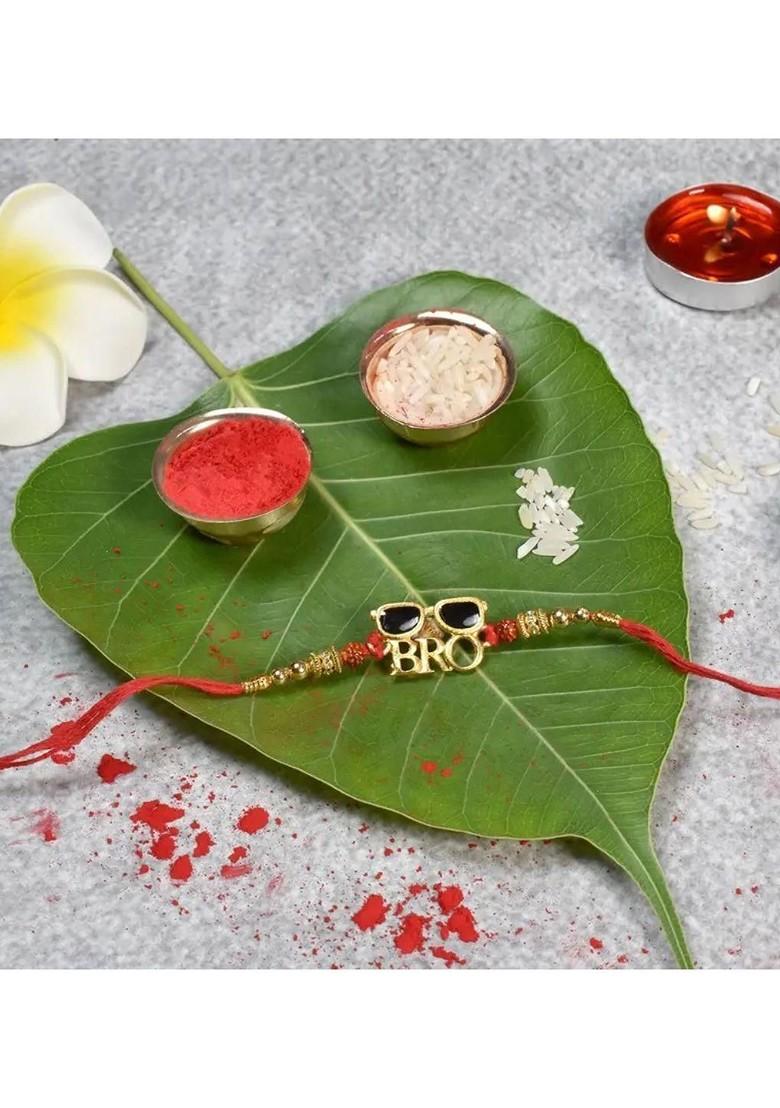 2 Piece Rakhi And Greeting Card With Roli Chawal And Silver Toned Coin Gift Set)