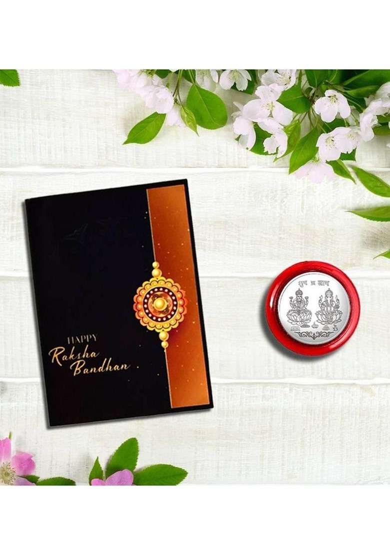 Rakhi Gift Set With Roli Chawal Greeting Card And Coin - Indya