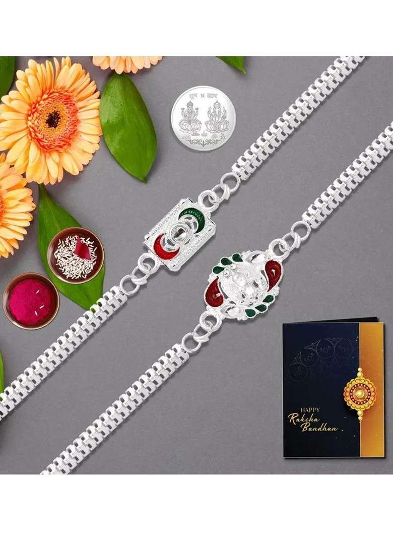 Rakhi Gift Set With Roli Chawal Greeting Card And Coin - Indya