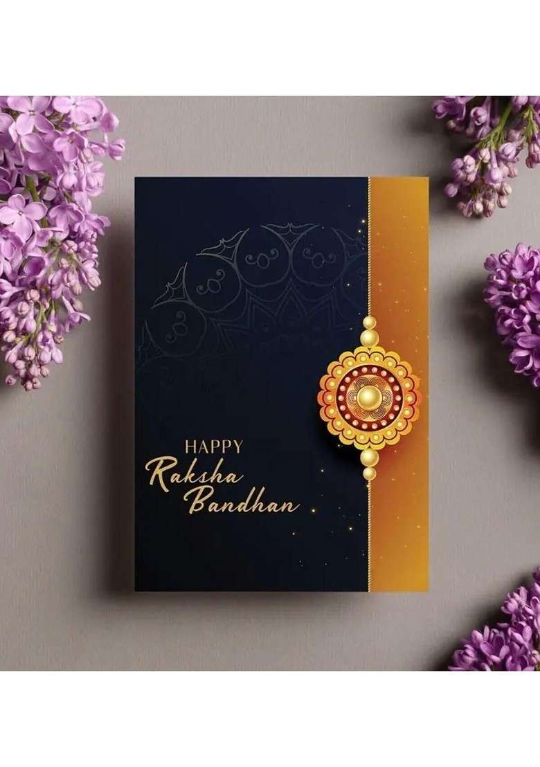 Red And Gold Toned Rakhi Roli Chawal Greeting Card And Coin Gift Set - Indya