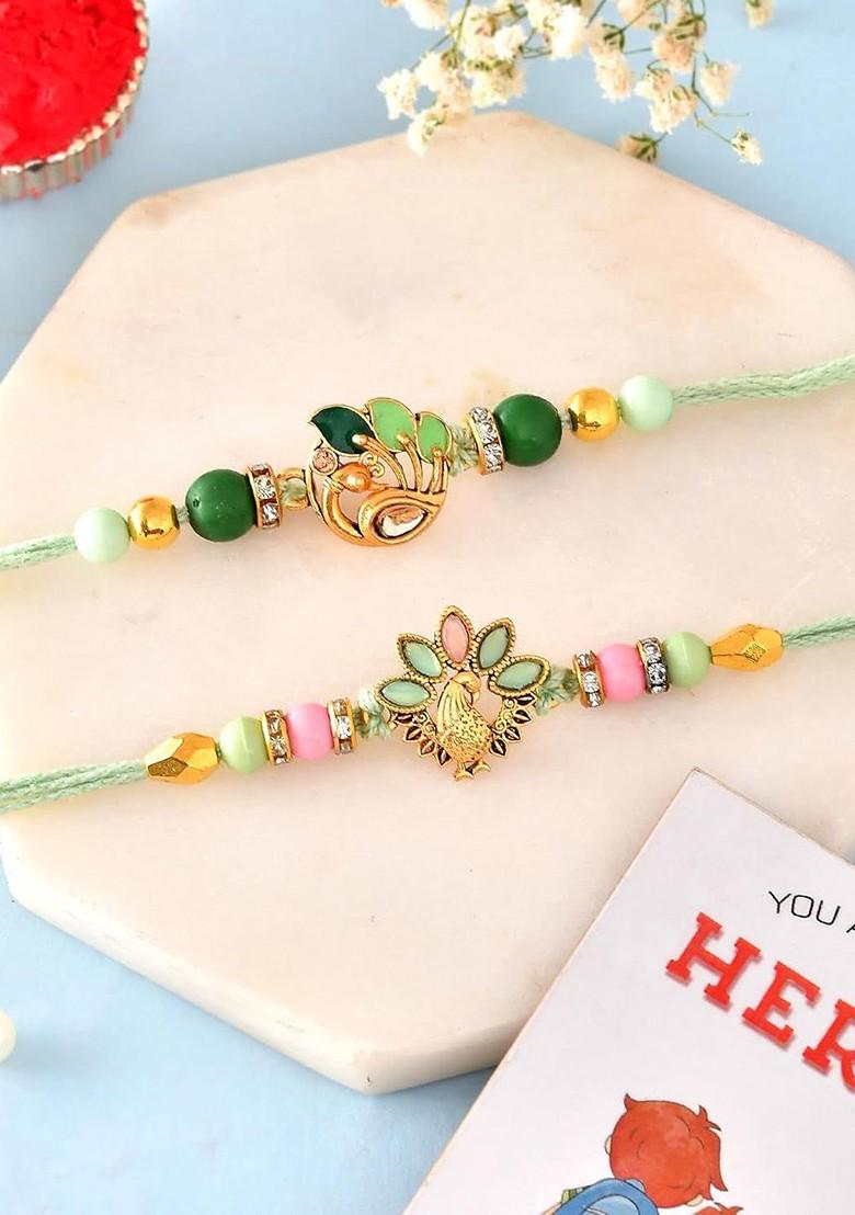Kids Set Of 2 Peacock Designer Rakhi With Fridge Magnet And Roli Tilak - Indya