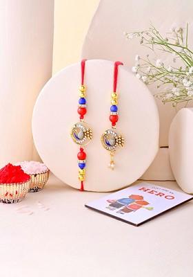 4 Pcs Peacock And Pearl Designer Rakhi Fridge Magnet And Roli Chawal