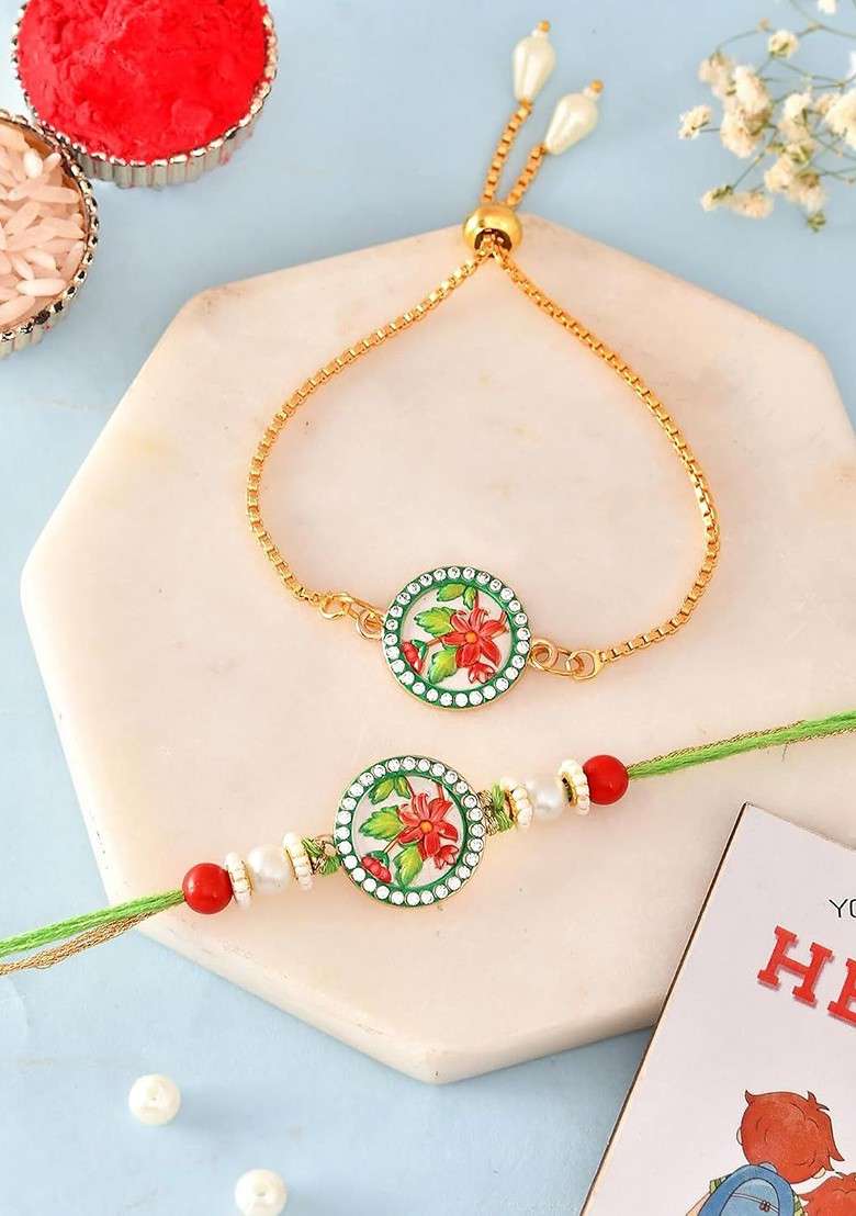4 Pcs Bhaiya Bhabhi Rakhi With Fridge Magnet And Roli Tilak - Indya