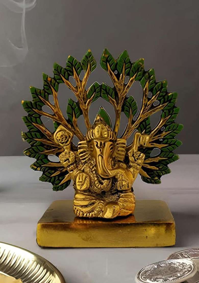 5 Pcs Lord Ganesh Showpiece With Greeting Card And Roli Chawal Rakhi Gift Set - Indya