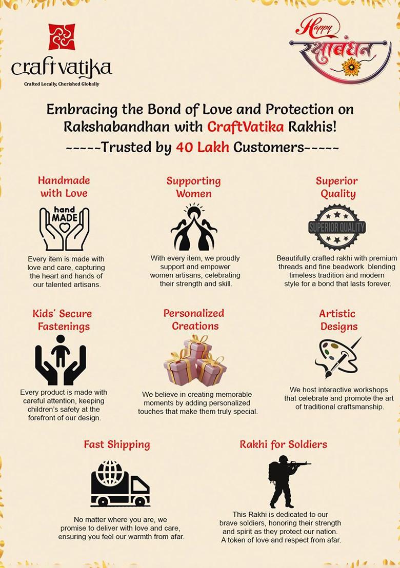 5 Pcs Radha Krishna With Greeting Card And Roli Chawal Rakhi Gift Set