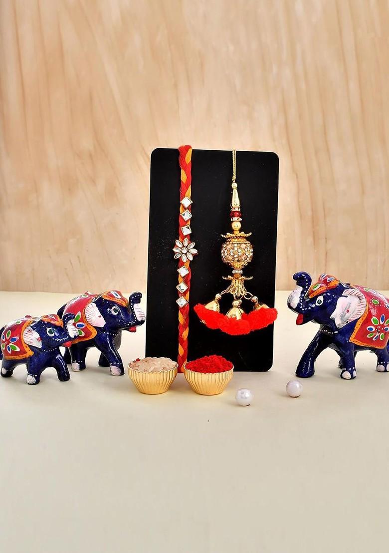 7 Pcs Rakhi With Showpiece And Tilak With Greetingcard