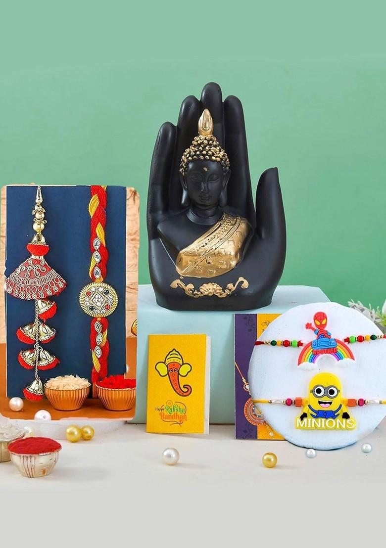 7 Pcs Rakhi With Showpiece And Tilak With Greetingcard