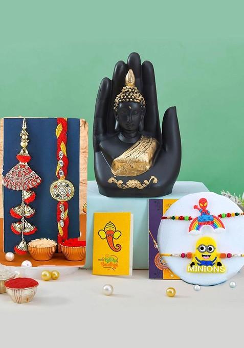 7 Pcs Rakhi With Showpiece And Tilak With Greetingcard