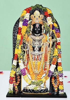 4 Pcs Rama Lalla Showpiece With Greeting Card And Roli Chawal Rakhi Gift Set