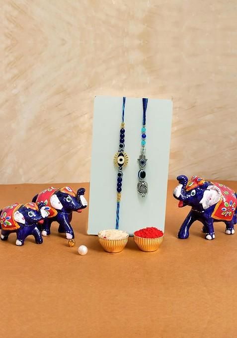 7 Pcs Rakhi With Showpiece And Tilak With Greetingcard