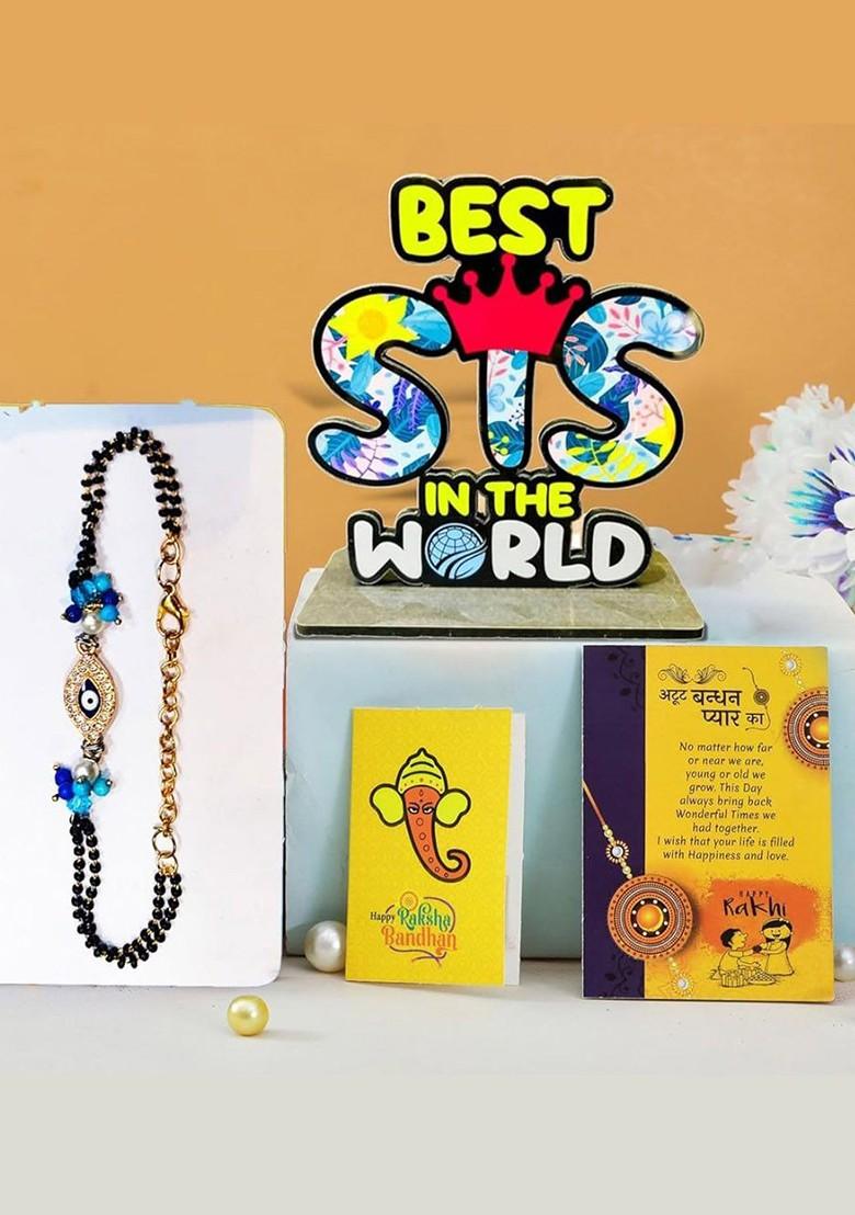 4 Pcs Rakhi With Showpiece And Tilak With Greetingcard - Indya