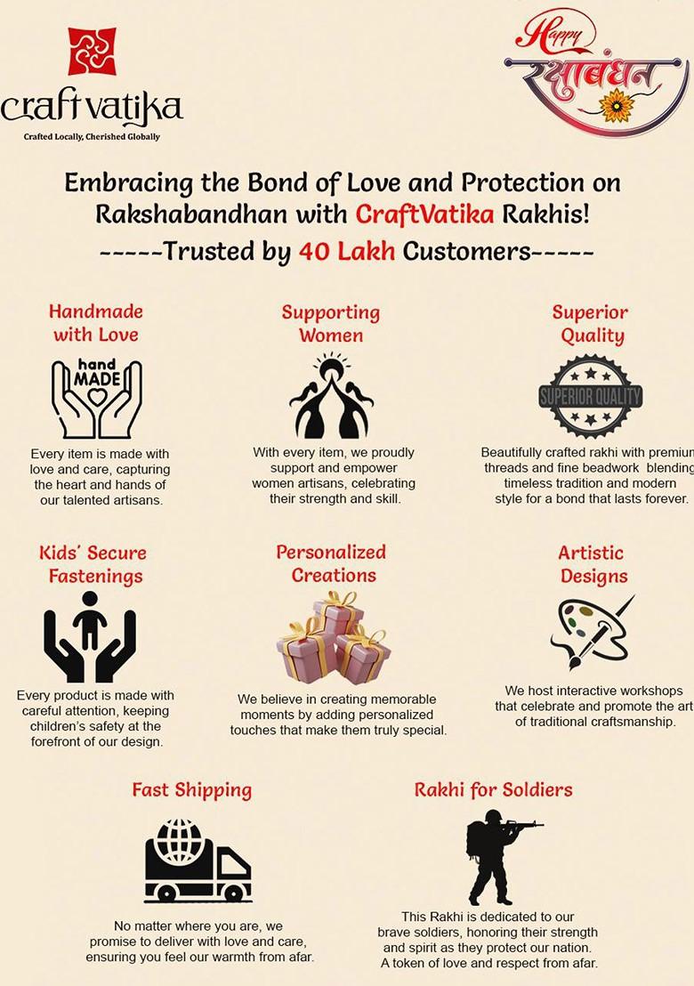 4 Pcs Rakhi With Showpiece And Tilak With Greetingcard - Indya