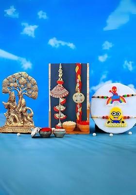 7 Pcs Rakhi With Showpiece And Tilak With Greetingcard