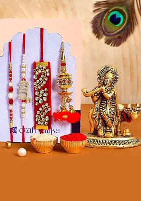 7 Pcs Rakhi With Showpiece And Tilak With Greetingcard