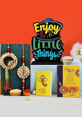 5 Pcs Idols With Greeting Card And Roli Chawal Rakhi Gift Set