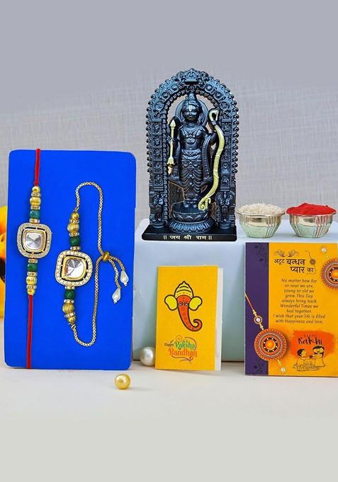 5 Pcs Rakhi With Showpiece And Tilak With Greetingcard