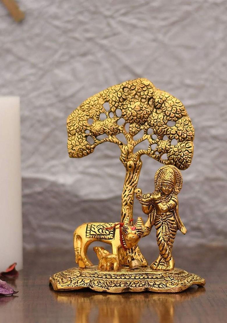 5 Pcs Lord Krishan Showpiece With Greeting Card And Roli Chawal Rakhi Gift Set - Indya