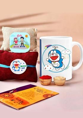 5 Pcs Rakhi Mugs Greeting Card And Roli Chawal Rakhi Gift Set
