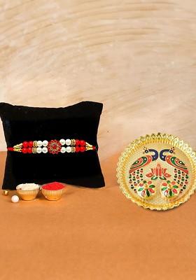 4 Pcs Rakhi Greeting Card And Pooja Thali Gift Set