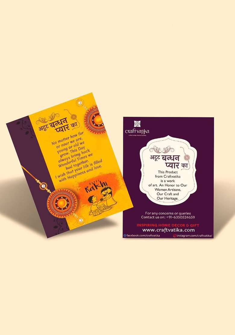4 Pcs Rakhi With Showpiece And Tilak With Greetingcard - Indya