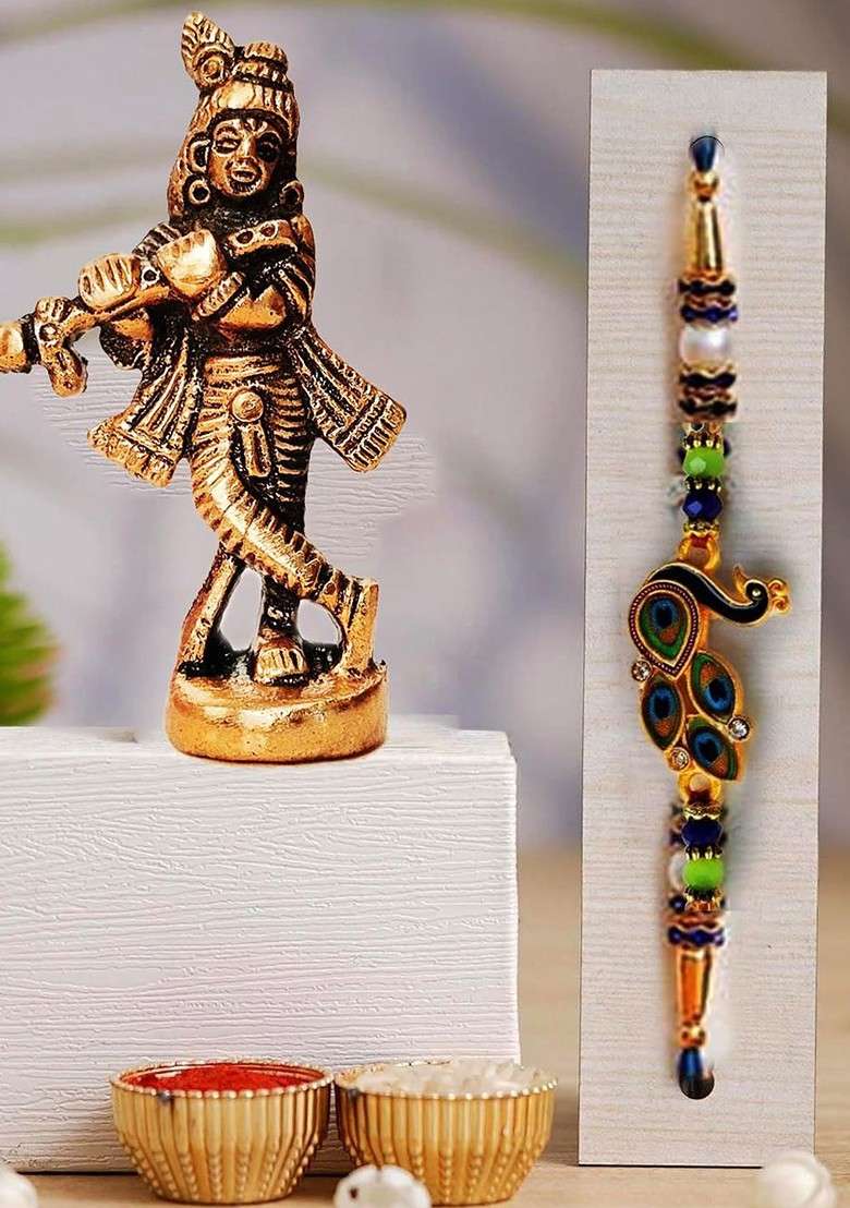 4 Pcs Rakhi With Showpiece And Tilak With Greetingcard - Indya