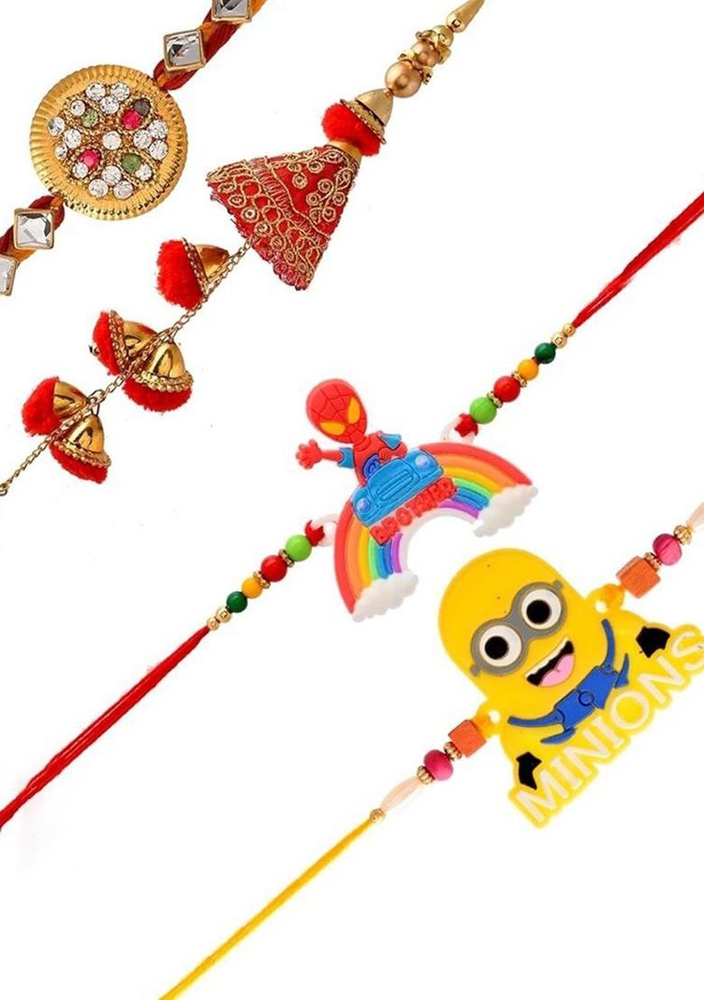 7 Pcs Rakhi With Showpiece And Tilak With Greetingcard - Indya
