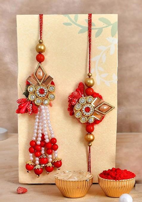 5 Pcs Rakhi With Showpiece And Tilak With Greetingcard