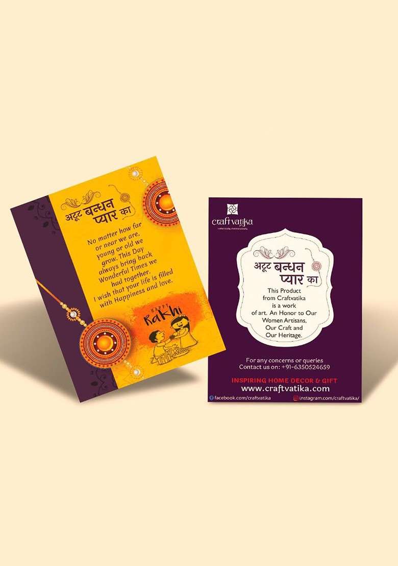 5 Pcs Krishna Showpiece With Greeting Card And Roli Chawal Rakhi Gift Set - Indya