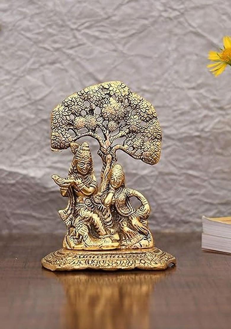 5 Pcs Radha Krishana Showpiece Greeting Card And Roli Chawal Rakhi Gift Set