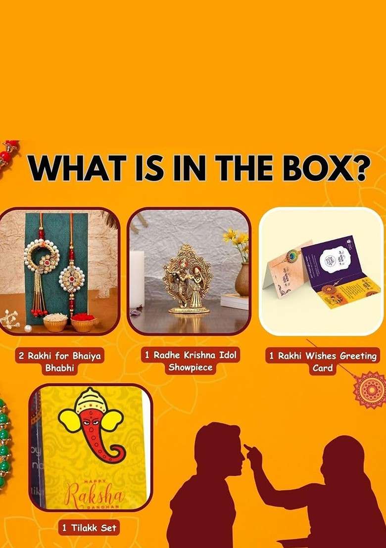 5 Pcs Radha Krishna With Greeting Card And Roli Chawal Rakhi Gift Set - Indya