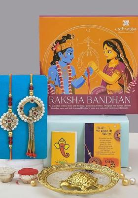 5 Pcsturtle In Plate Showpiece With Greeting Card And Roli Chawal Rakhi Gift Set