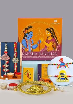 5 Pcs Tortoise With Greeting Card And Roli Chawal Rakhi Gift Set