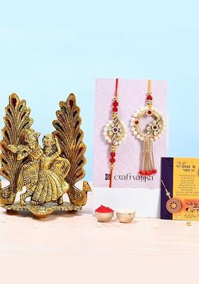 Set Of 3 Radha Krishna With Rakhi Gift Set