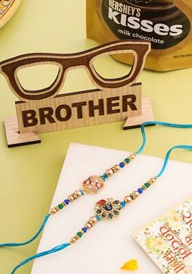 Men Set Of 2 Blue Artificial Stones And Beads Thread Rakhi