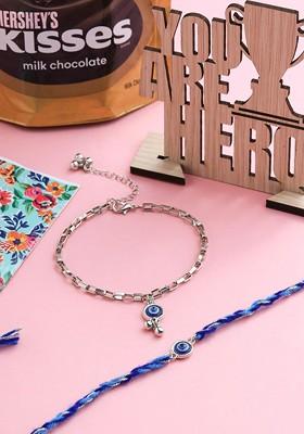 Set Of 2 Blue Evil Eye Bhaiya Bhabhi Rakhi Combo