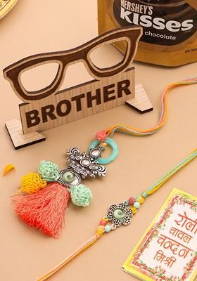 Set Of 2 Artificial Beads Traditional Bhaiya Bhabhi Pair Rakhi Combo