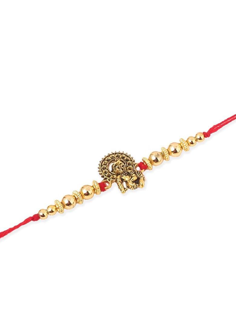 Men Set Of 3 Gold Toned Designer Ganesh Ji Thread Rakhi Combo - Indya
