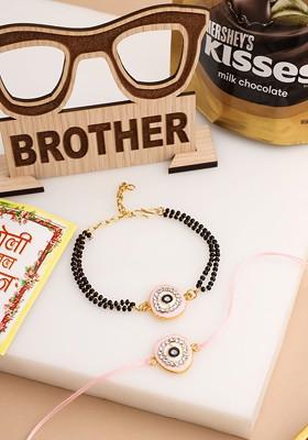 Set Of 2 Pink Round Shape Artificial Stones Bhaiya Bhabhi Rakhi Combo