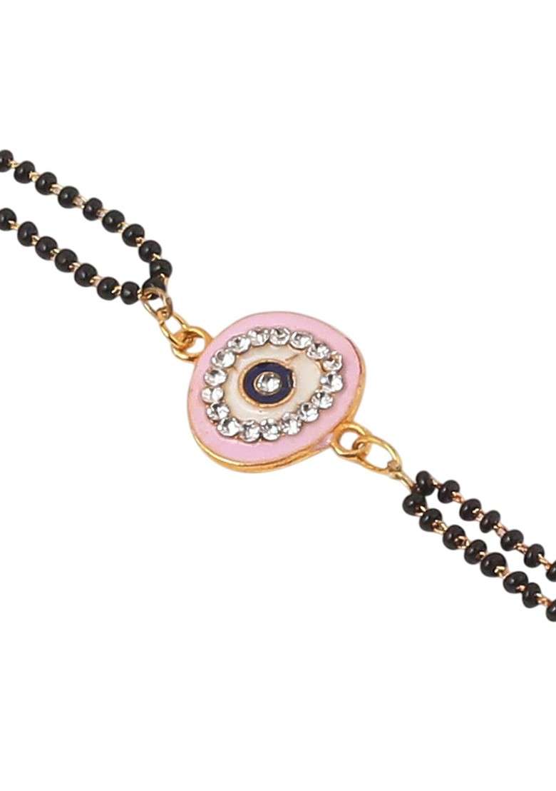 Set Of 2 Pink Round Shape Artificial Stones Bhaiya Bhabhi Rakhi Combo - Indya