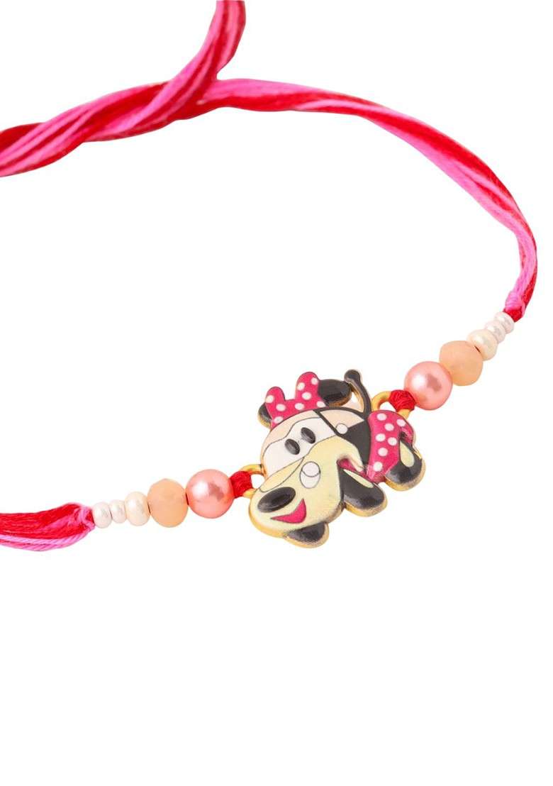 Stylish Red Cartoon Character Kids Rakhi With Roli Chawal Chandan And Mishri - Indya