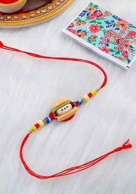 Kids Cartoon Character Multicolor Artificial Beads Rakhi With Roli Chawal