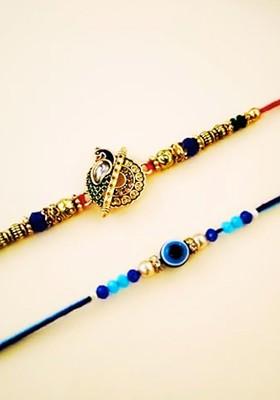 Set Of 2 Brother And Bhabhi Peacock Raksha Bandhan Rakhi Gift Set