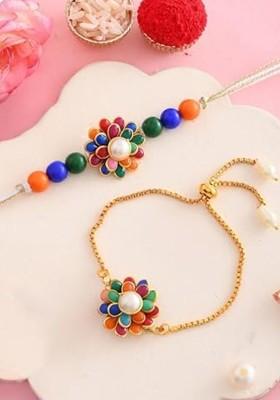 Set Of 2 Bhaiya And Bhabhi Rakhi Gift Set With Fridge Magnet