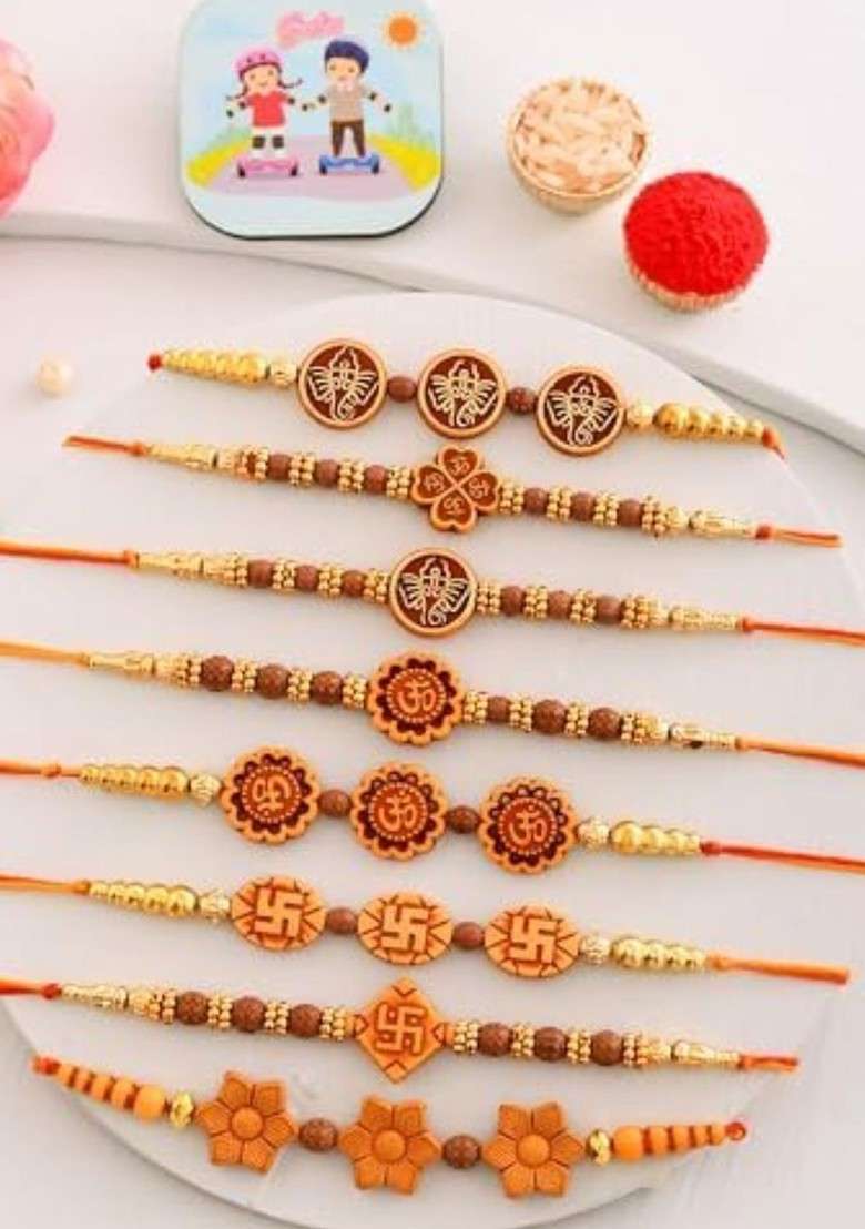 Set Of 8 Bhaiya And Bhabhi Rakhi Gift Set - Indya
