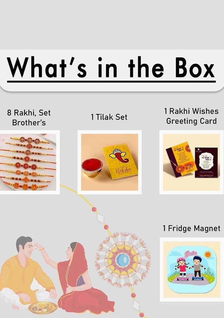 Set Of 8 Bhaiya And Bhabhi Rakhi Gift Set - Indya