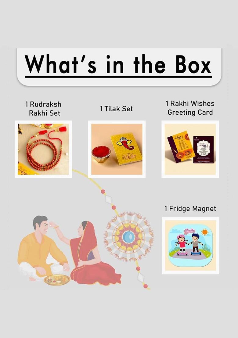 Rudraksh Rakhi With Tilak Set And Fridge Magnet