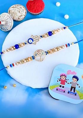 Set Of 2 Brother Bhai Bhaiya Evil Eye Rakhi Gift Set With Fridge Magnet